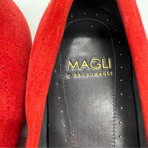 MAGLI by Bruno Magli Elegant Red Suede Patent Leather with Studded Cap Toe Flats - Picture 11 of 15